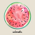 Hand drawn sweet tasty red watermelon. Vector illustration created with custom brushes, not auto-tracing.