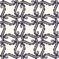 Hand Drawn Swirl Trellis Motif Seamless Pattern. Ornate Arabesque Ornamental Background. Classic Monochrome Black White. Bohemian