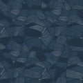 Hand drawn swirls. Seamless pattern. Dark blue background.