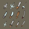 Hand drawn Swords and knives collection.