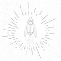 Hand Drawn Symbol of Boost Start Up Launch Starting Rocket Doodle Vector Hatch Icon