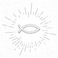 Hand Drawn Symbol of Christianity or Era of Fish Doodle Vector Hatch Icon