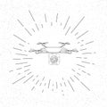 Hand Drawn Symbol of Drone with Digital Camera Aerial Photography Drone Doodle Vector Hatch Icon