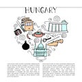 Culture of Hungary. Hand drawn symbols of Hungary.