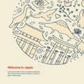 Hand drawn symbols of Japan. Japanese culture and architecture.