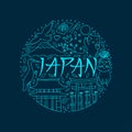 Hand drawn symbols of Japan in round design concept.