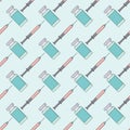 Hand drawn syringes and ampules on a colored background.