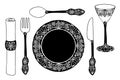 Hand drawn table set Royalty Free Stock Photo