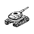 Hand Drawn tank doodle. Sketch style icon. Military decoration element. Isolated on white background. Flat design. Vector Royalty Free Stock Photo