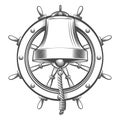 Hand Drawn Tattoo of Ship Bell and Steering Wheel