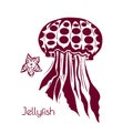 Hand drawn, tattoo stylized jellyfish. Marine life sketch zentangle design element for summer vacation vector Royalty Free Stock Photo