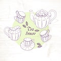 Hand drawn tea porcelain service set Royalty Free Stock Photo