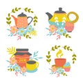 Hand Drawn Tea Time Compositions Royalty Free Stock Photo