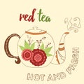 Hand drawn teapot with hibiscus red tea. Royalty Free Stock Photo