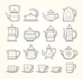 Hand drawn teapots and cups collection