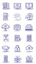 Hand-Drawn Technology and Information Security Icon Set in Blue Sketch Style Royalty Free Stock Photo