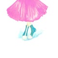 Watercolor teen gown pink skirt and sneakers