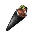 Hand drawn temaki cone-shaped sushi