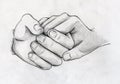 Hand drawn tender hands sketch Royalty Free Stock Photo