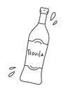 Hand drawn Tequila Bottle. Mexican drink. Menu designs. Vector illustration in doodle style isolated Royalty Free Stock Photo