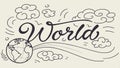 Hand,drawn text World with globe vector design Generative AI Royalty Free Stock Photo