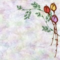 Hand drawn textured floral background.Crumpled paper with rose and leaves. Royalty Free Stock Photo