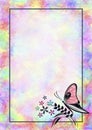 Hand drawn textured floral background with insect. Colorful vintage card with butterfly