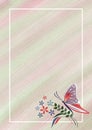 Hand drawn textured floral background. Pastel card with butterfly,flowers.Template for letter or greeting card