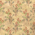 Hand drawn textured floral background.Vintage beige template with rose and leaves. Royalty Free Stock Photo