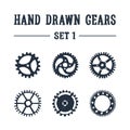 Hand drawn textured gears icons set.