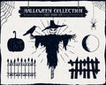 Hand drawn textured Halloween icons set. Royalty Free Stock Photo