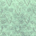 Hand drawn textured pastel floral background. Green template with flowers, leaves. Royalty Free Stock Photo