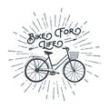 Hand drawn textured vintage label with bicycle vector illustration. Royalty Free Stock Photo