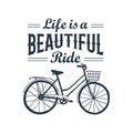 Hand drawn textured vintage label with bicycle vector illustration Royalty Free Stock Photo