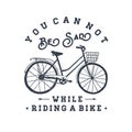 Hand drawn textured vintage label with bicycle vector illustration Royalty Free Stock Photo