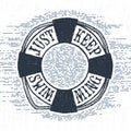 Hand drawn textured vintage label with life buoy vector illustration. Royalty Free Stock Photo