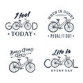 Hand drawn textured vintage labels set with bicycle vector illustration. Royalty Free Stock Photo