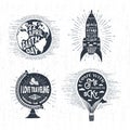 Hand drawn textured vintage labels set of vector illustrations. Royalty Free Stock Photo