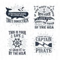 Hand drawn textured vintage labels set with vector illustrations Royalty Free Stock Photo