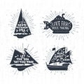 Hand drawn textured vintage labels set with vector illustrations Royalty Free Stock Photo