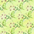 Hand drawn textured watercolor floral background with insect Royalty Free Stock Photo