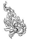 Hand drawn Thai Dragon on water, Line Thai is Thailand Style and Tattoo design