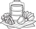 Hand Drawn thai Tiffin and Thai food illustration