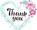 Hand drawn THANK YOU typography poster. Floral design Royalty Free Stock Photo