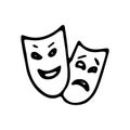 Hand drawn theater masks doodle icon. Hand drawn black sketch. S