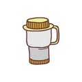 Hand drawn thermo mug, sketch colored vector illustration