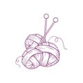 Hand drawn three balls of yarn and needles in doodle style isolated on white background Royalty Free Stock Photo