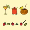 Hand drawn three cocktail isolated and berries Royalty Free Stock Photo