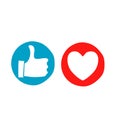 Hand drawn Thumb up and heart icon. Vector like and love icon. Ready like and love button for website and mobile app.doodle style Royalty Free Stock Photo