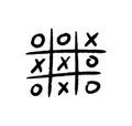 Hand drawn tic tac toe game. X-O children game. Play a tictactoe draw. Vector illustration in doodle style on white